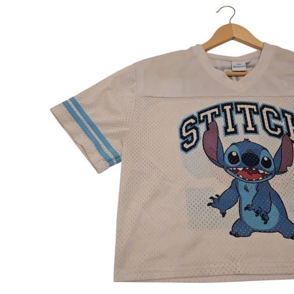 Disney Lilo & Stitch Cropped Jersey, White Women's Size Medium, Pre-owned - Picture 3 of 8